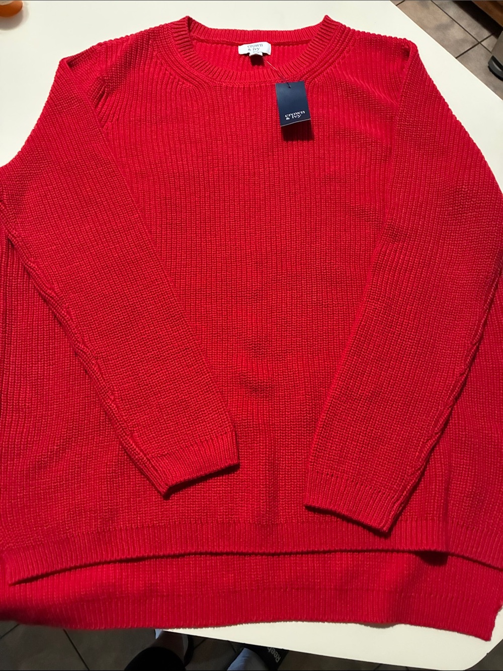 crown & ivy Red Ribbed Crewneck Sweater